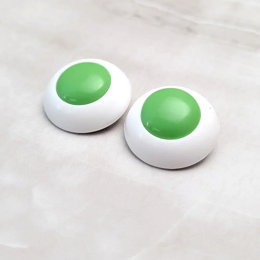 Vintage Clip On Earrings Large Domed Green and White Circle Retro Statement